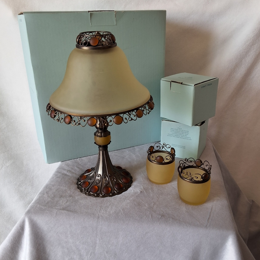 Partylite Paris Retro Tealight Lamp & 2 Votive Holders EUC!